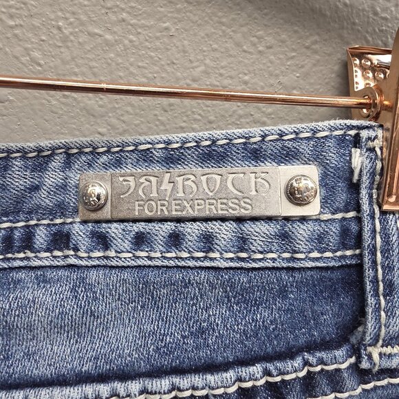 ReRock for Express Jeans Womens 6R Skinny Distressed Embroidered Pockets Denim - Picture 7 of 14